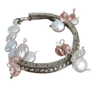 Handcrafted Clear Crystal Freshwater Pearl Coins Bracelet